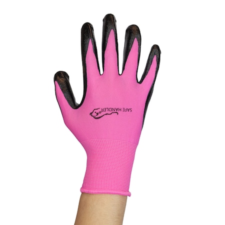 Safe Handler Nitrile Firm Grip Work Gloves, OSFM, Pink (12-Pack) BLSH-ESRG-17P